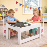Kids 4-in-1 Montessori Table & Chairs | Reversible Top | Blackboard | Pink Storage Drawers