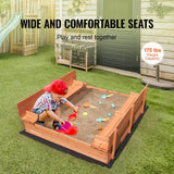 XL Wooden Sandpit With Foldable Bench Seats & Liner | 128 x 120cm