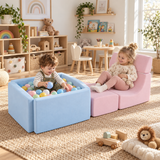 Toddler soft play climbing blocks with ball pit in pink and blue