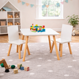 Montessori Scandi-Design Table & 2 Chairs| White & Pine Wood