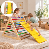 3-in-1 Folding Wooden Pikler Triangle with Climbing & Sliding Ramp