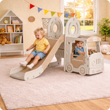 Children's Montessori Play Bus and Slide | Basketball Hoop | Indoor Outdoor | Green or Beige
