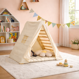 3-in-1 Eco Wood Folding Climbing Frame | Montessori Pikler and Den | Tent with Mat | 12m+