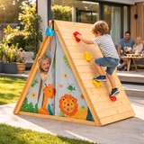 2-in-1 Children's Montessori Fir Wood Climbing Frame | Climbing Wall and Playhouse | 3-8 Years
