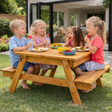 Kids Heavy duty 3-in-1 Pre-Treated Eco Conscious Wooden Sandpit and Picnic Bench with Cover | 1 Year+