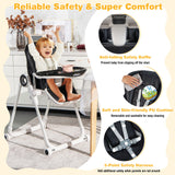 Składane krzesełko do karmienia dziecka z regulacją wysokości | Zamykane koła | Wyjmowane tace | Poduszka 