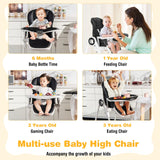 كرسي مرتفع للأطفال قابل للطي مع وسادة بعجلات قابلة للقفل بثلاثة ألوان