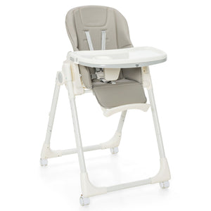 Folding Adjustable High Chair with 5 Recline Positions for Babies Toddlers Grey