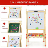 Montessori Height Adjustable Eco Wood Easel | Whiteboard, Blackboard | Paper Roll | Paint Pots | Chalks & Magnets