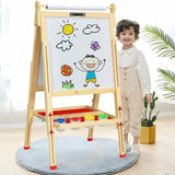 Montessori Height Adjustable Eco Wood Easel | Whiteboard, Blackboard | Paper Roll | Paint Pots | Chalks & Magnets | 3-12 Yrs