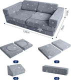 10 pieces made up this Glow-in-the-Dark Montessori Modular Soft Play Set | Foam Building Blocks | Sofa Couch | Grey