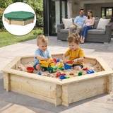 Kids Extra Large Hexaganol Eco FSC Nordic Spruce Wooden Sandpit with Base Liner and Optional Waterproof Cover | 1.37 x 1.19m