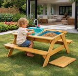 Kids Montessori 5-in-1 FSC Wooden Picnic Bench, Water Station, Sandpit & Mud Kitchen | 2 Years +
