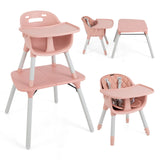 كرسي مرتفع للأطفال قابل للتحويل مع صينية قابلة للإزالة بموضعين باللون الوردي