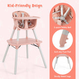 كرسي مرتفع للأطفال قابل للتحويل مع صينية ذات وضعين باللون الوردي