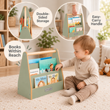 Compact Montessori-inspired bookcase with visible children’s books
