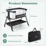 Charcoal Portable Next-to-Me Baby Crib | Linen | 7 Adjustable Heights | Storage Shelf with wheels | Carry Bag | 0-6m