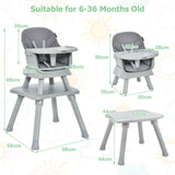 Cadeira alta com arnês de 5 pontos e bandeja removível cinza