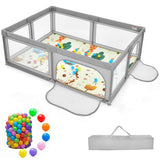 Extra Large Baby Playpen and Ball Pool with 50 Balls & Carry Bag | Breathable Mesh Fabric |  2m x 1.5m  | Soft Grey