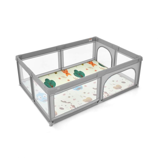 Extra Large Baby Playpen Ball Pool 50 Balls Carry Bag Breathable Mesh Fabric 2m x 1.4m Soft Grey