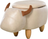 Stołek dla dzieci 4 w 1, schowek, podnóżek i siedzisko | Pudełko z zabawkami | Ładny projekt zwierzęcia żubra | Beżowy