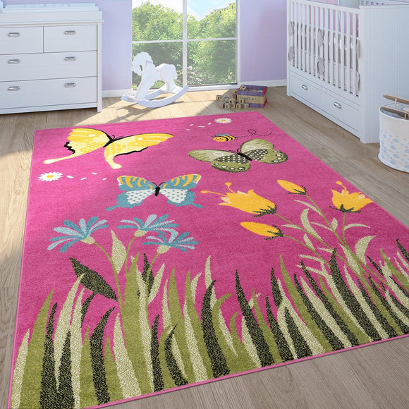 Hypo-allergenic | Non Toxic Children's Rug | Butterflys | Pink | 2 Sizes available