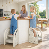 Toddler's Multi-Use Chunky and Funky Non Slip Plastic Step Stool | Learning Tower | White & Grey