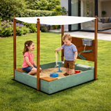 3-n-1 Montessori Eco-Conscious Natural Wood Sandpit with Sand Wall & Water Wall | 3-6 years