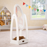 Children's mirror | Freestanding Oval Tilting Mirror with Storage Box | White | 3-8 Years
