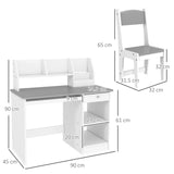 Montessori Homework Desk | Keyboard Drawer | Storage with Chair | White & Grey | 5-10 Years