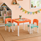 Turquoise and orange kids plastic table and two chairs set