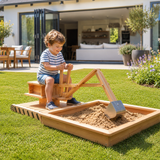 Wooden sandpit with digger for kids garden play
