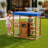 Wooden outdoor petrol station playset for children
