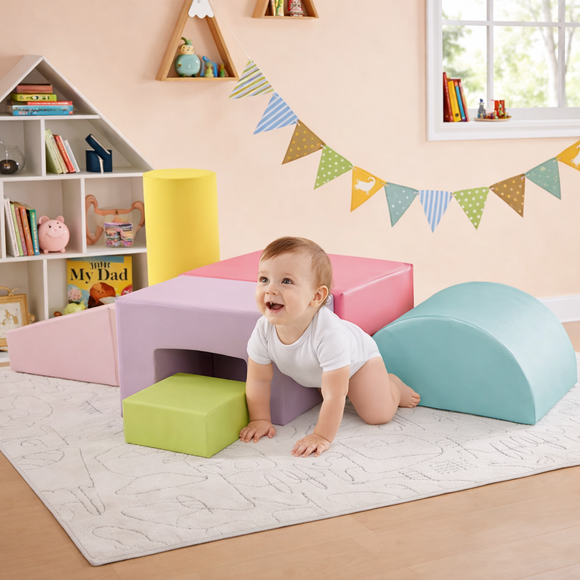 Grande Aire De Jeu En Mousse 4 Pièces Pour Bébés – Blocs D'Escalade Intérieur/Extérieur – Jouet Éducatif Pour Développer La Motricité – Certifié CE