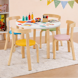 Childrens Eco Poplar & Birch Wood Round Table and 4 Ergonomic Chairs | 4 colour options