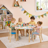 Childrens Eco Poplar & Birch Wood Round Table and 4 Ergonomic Chairs | 4 colour options