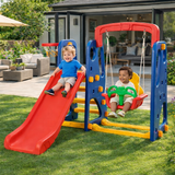 Toddler slide and swing set with basketball hoop
