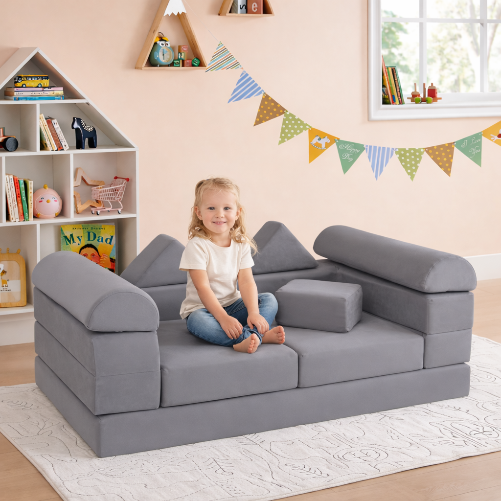 Kids Modular Play Sofa 9pc Soft Play Set Grey – www.littlehelper.co.uk
