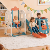 Plastic kids climbing frame with slide swing and play bus outdoor