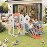 Kids garden swing and slide set with toddler playing outdoor