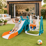 Multicolour kids playset with basketball hoop and slide