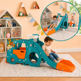 5-in-1 kids slide and swing set with mini bus playhouse