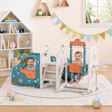 Kids swing and slide set with bus climber and basketball hoop