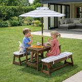 Kids Picnic Table with Padded Cushions and Sun Umbrella