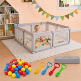 Large Baby Playpen With Mat, 50 Balls & Carry Bag | Breathable Mesh Baby Playpen 0-3 Years