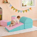Montessori Soft Play Equipment | Pikler 5 Piece Foam Soft Play Set | Soft Play Slide & Bridge | Pastel Mints | 1-3 years