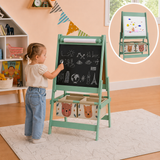 Kids 3 in 1 Montessori easel with paper roll and storage baskets - in green