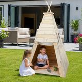 Kids wooden teepee garden den with Perspex window
