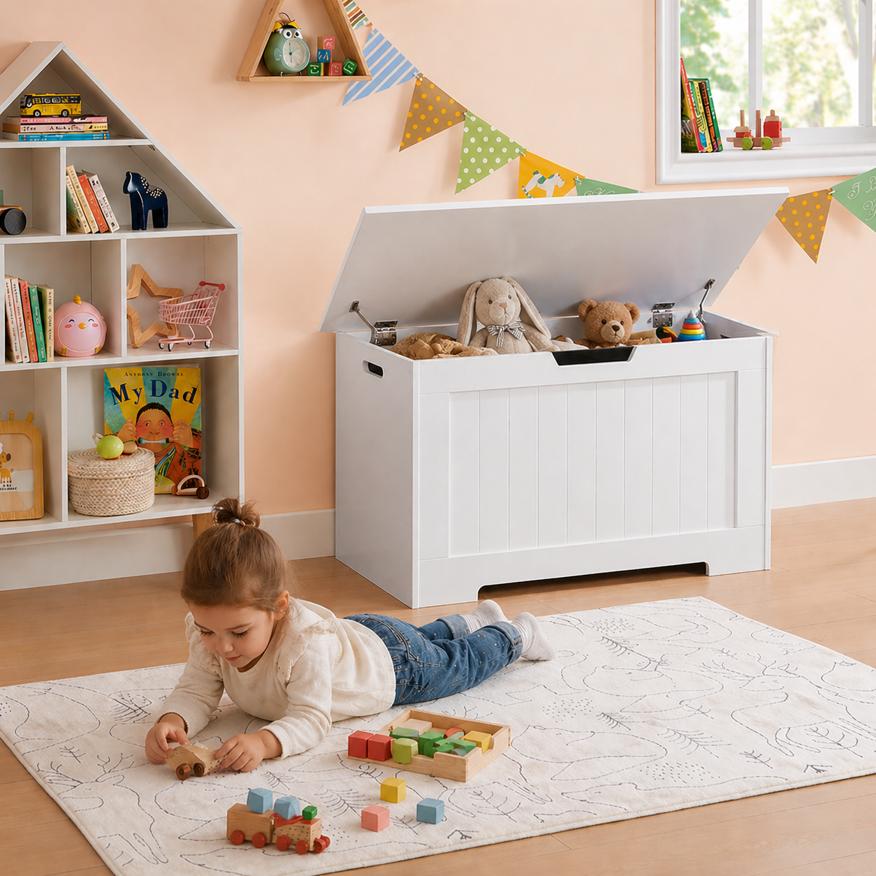 White Wooden Toy Box with Soft Close Lid – www.littlehelper.co.uk