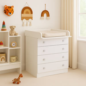 Baby Changing Unit with Adjustable Changing Top | 4 Drawers | Modern Design |  White